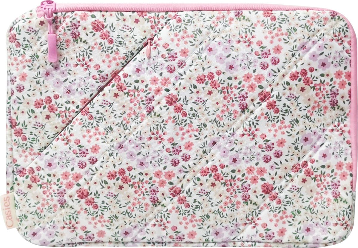 Casies Puffy flower laptop sleeve / hoes - 13 inch - Puffy laptophoes - Roze bloemen - case - Geschikt voor o.a. Macbook Air / Pro