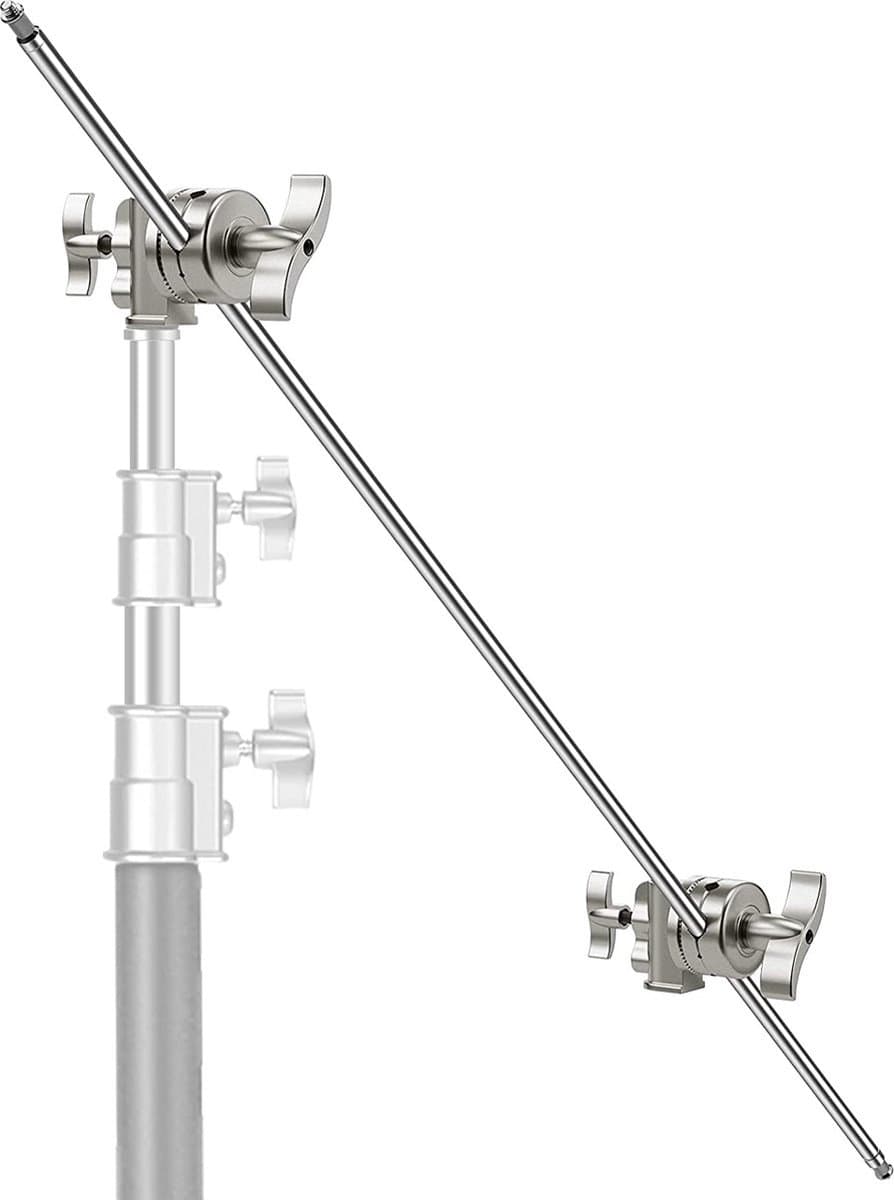 Verlengarm met 2 Handvatten - 50" Aluminiumlegering Bevestiging - Voor Lichtstatief, Reflector en Andere Apparatuur - Studio en Videofotografie - Zilver - X01NSK178