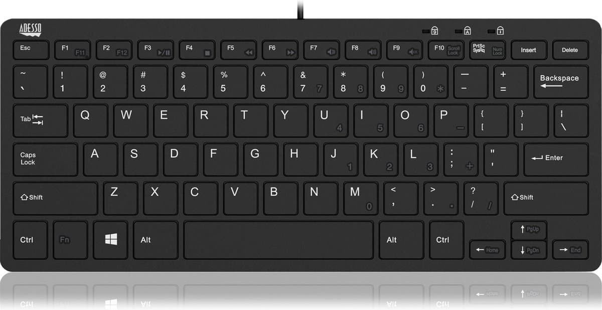 Adesso AKB-510HB - Mini toetsenbord zonder numeriek gedeelte - Inclusief USB hub - 28,6 x 12,1 x 1,8 cm