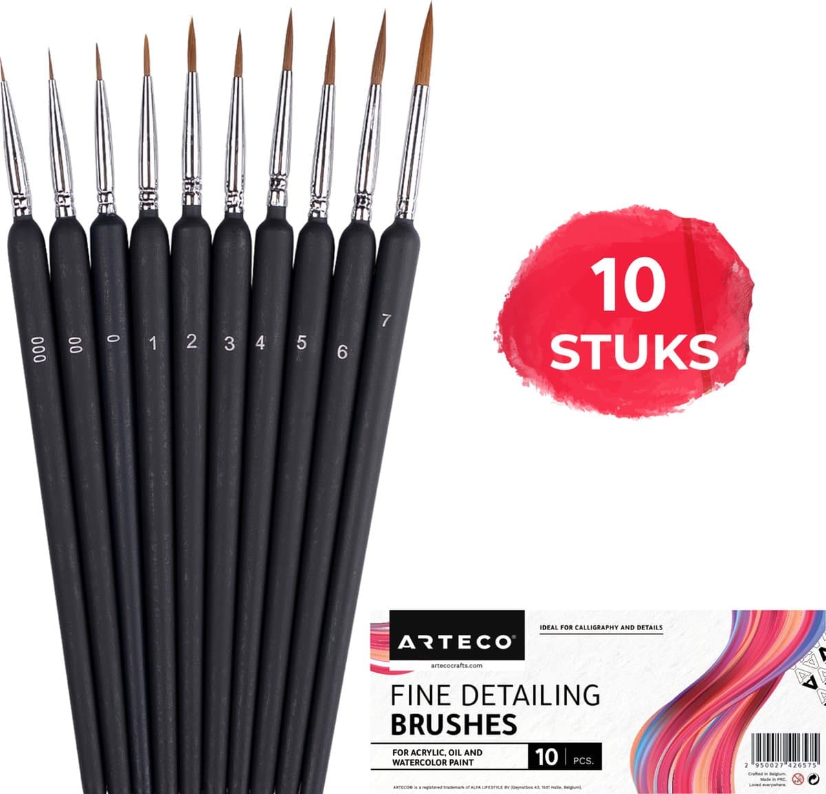 ARTECO® 10 Fijne Penselen - Penselenset - Penselen - Kwasten – Kalligrafie, Schilderen op Nummer, Miniatuur
