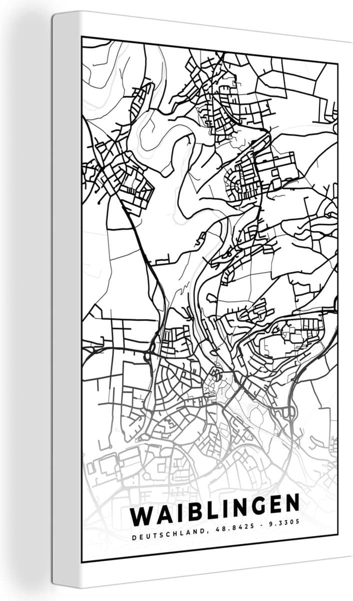 Canvas Schilderij Plattegrond - Stadskaart - Waiblingen - Kaart - 40x60 cm - Wanddecoratie
