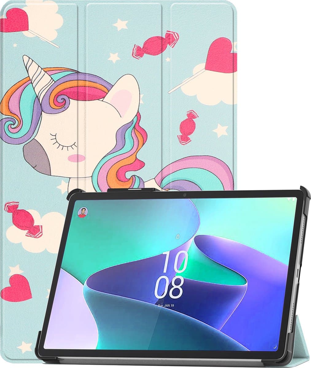 Hoes - Geschikt voor Lenovo Tab P11 Pro - Dun & Stevig - Trifold Bookcase - Hard Cover Case - Met Uitsparing Geschikt voor Lenovo Pen - Hardcover Book - Tablet Hoesje - Eenhoorn