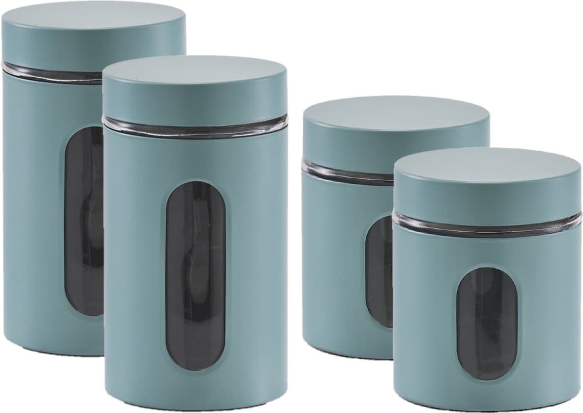Zeller - 4x keuken voorraadpotten rvs - 2 formaten 600 ml en 900 ml