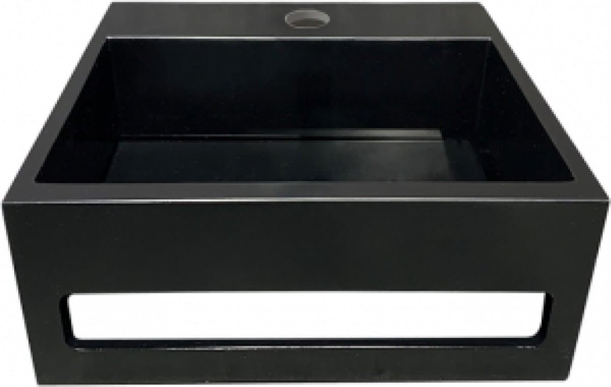 Julia fontein 30x28 cm mat zwart Solid Surface met handdoekhouder