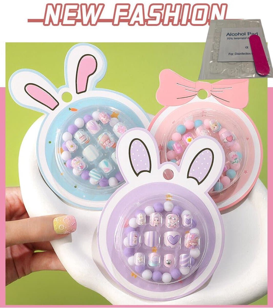 Nepnagels kinderen-Extra meegeleverd dubbelzijdige Nagelstickers-TOPModel nagelfolie-plaknagels- armband-Tekenfilm-3 sets