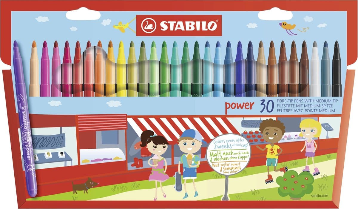 STABILO Power - Viltstift - Tot 8 Weken Zonder Dop - Etui Met 30 Kleuren