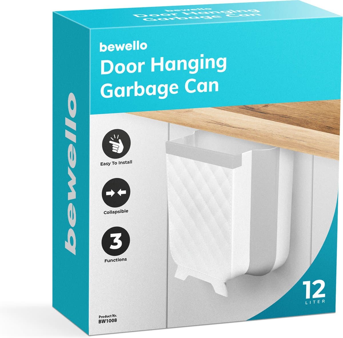 Bewello - Hangende Vuilnisbak Kastdeur - Inbouw Prullenbak Hangend voor Keukenkast - Afvalbakje Opvouwbaar - 25 x 17 x 28.5 cm