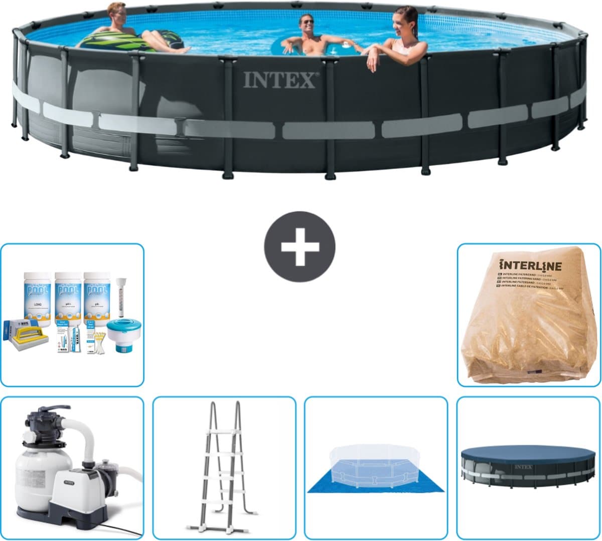 Intex Rond Ultra XTR Frame Zwembad - 610 x 122 cm - Inclusief Pomp - Ladder - Grondzeil - Afdekzeil Onderhoudspakket - Filterzand