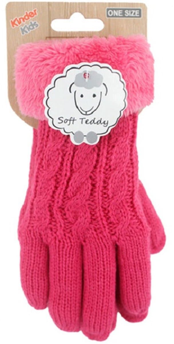 Fuchsia roze gebreide handschoenen teddy voor kinderen - Warme winter handschoenen voor jongens/meisjes