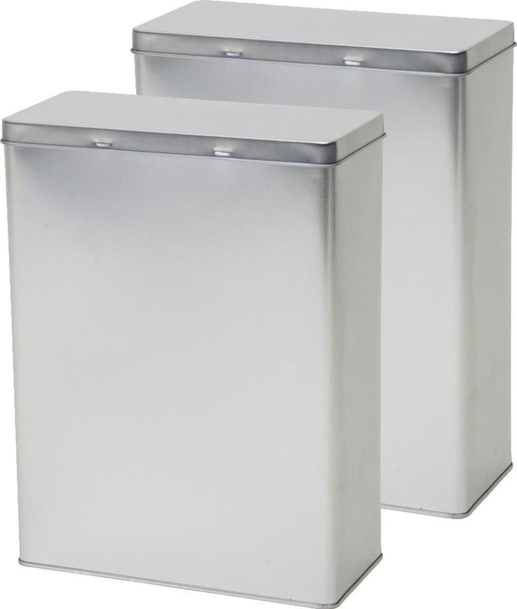 Opbergblik - 2x - zilver - 19x9x25 cm - voorraadblikken - voorraadbussen - - 3.8 liter - bewaarblik