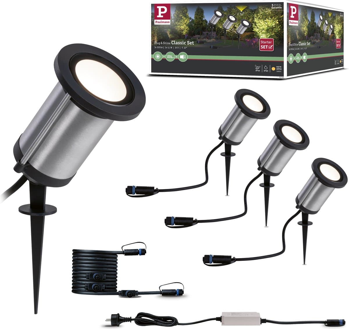 Paulmann Plug & Shine basisset spot Classic - Grondspot - 3000K - set van 3 - IP65 - straalwaterdicht -
