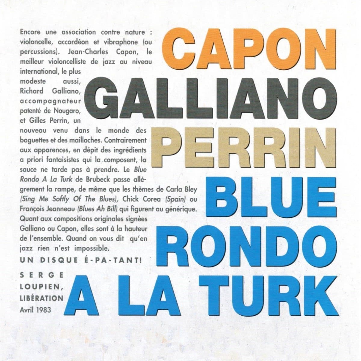 Jean-Charles Capon, Richard Galliano, Gilles Perrin - Blue Rondo À La Turk (CD)