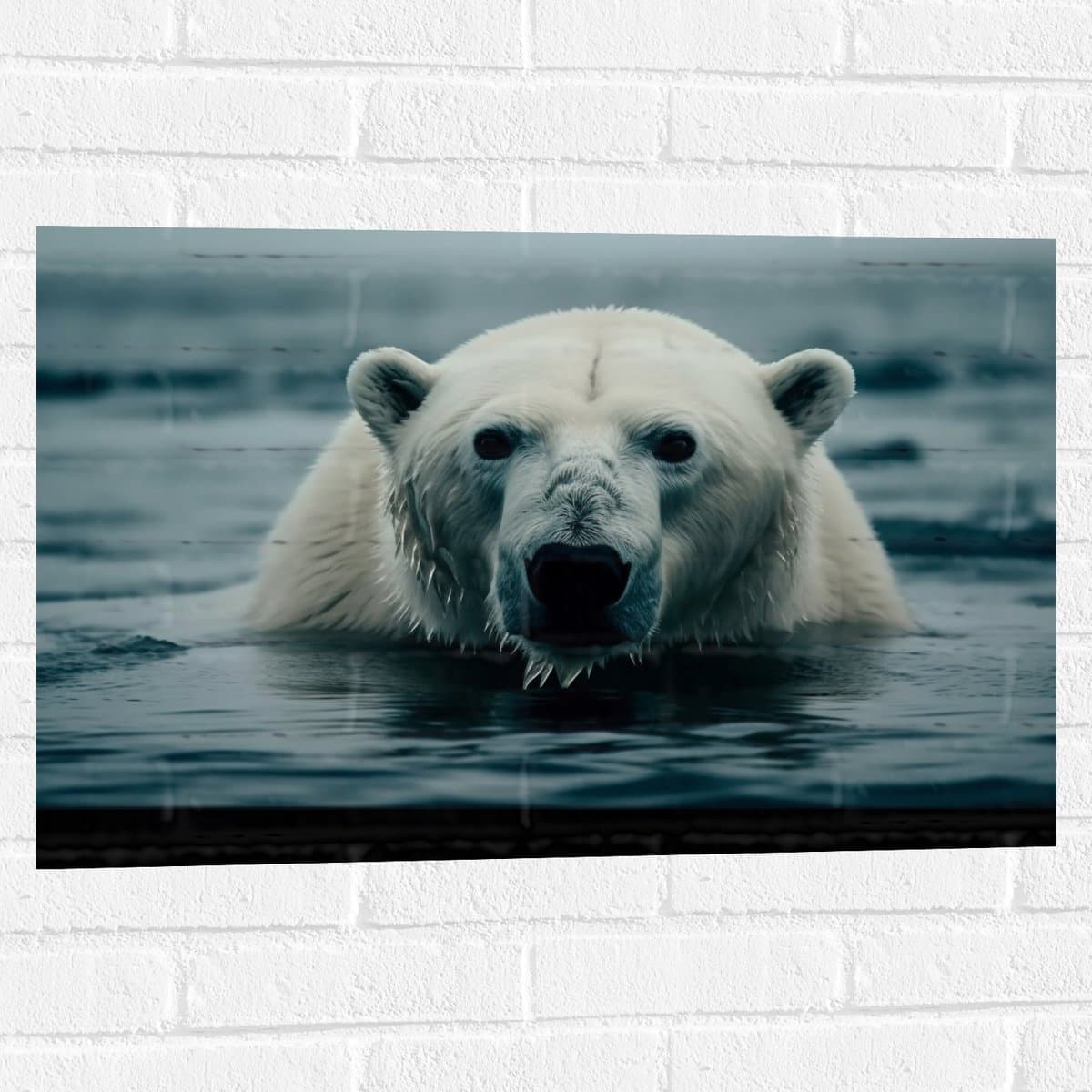 Muursticker - Witte IJsbeer Zwemmend in het Water - 75x50 cm Foto op Muursticker