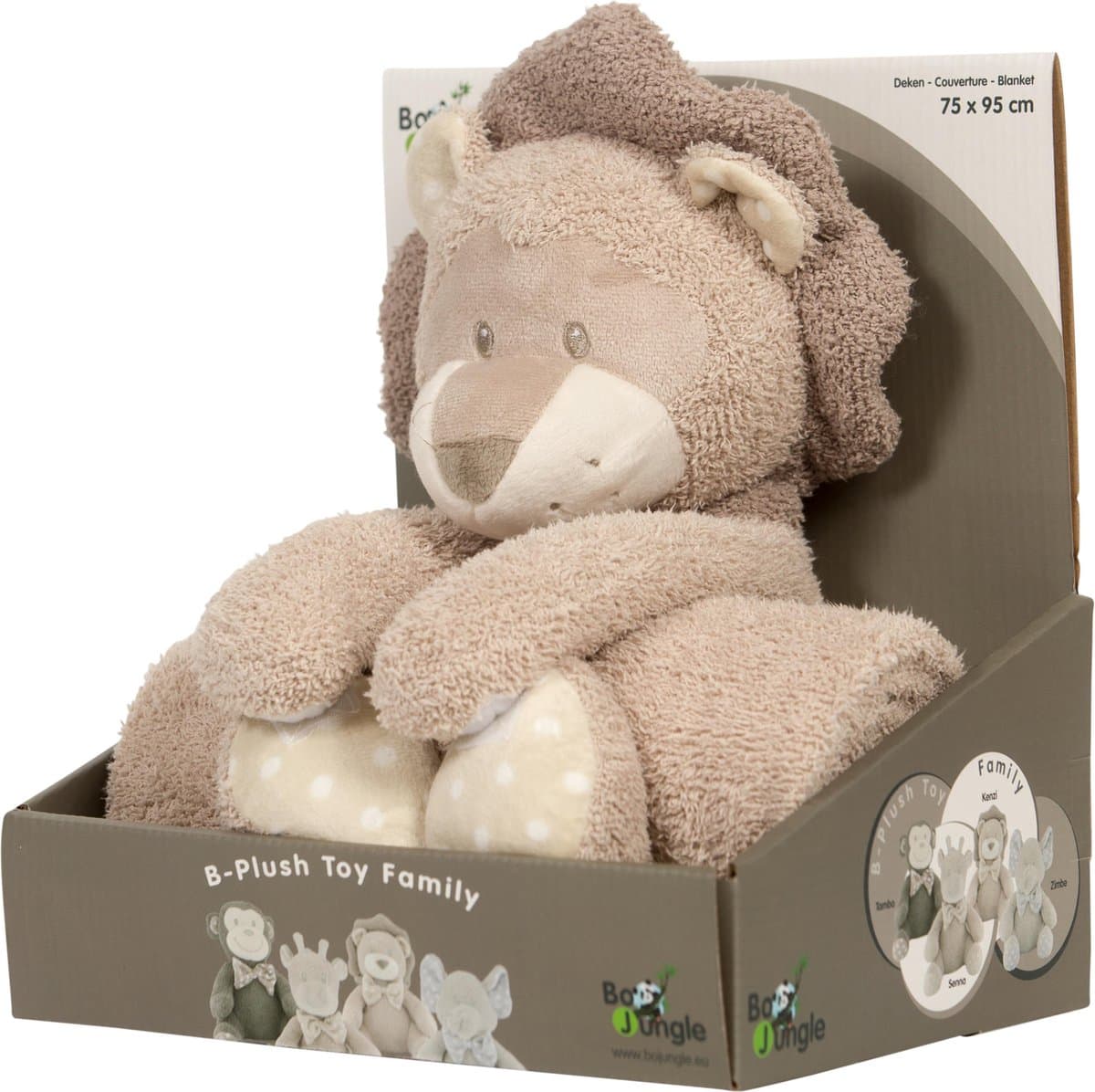 Bo Jungle - Dekentjes met knuffel - Badstof - Fleece - XL 75 x 100 cm - Wiegdeken - Pluche diertjes - Doodoo - Kraamcadeau - Push toy with banket Kenzi de Leeuw