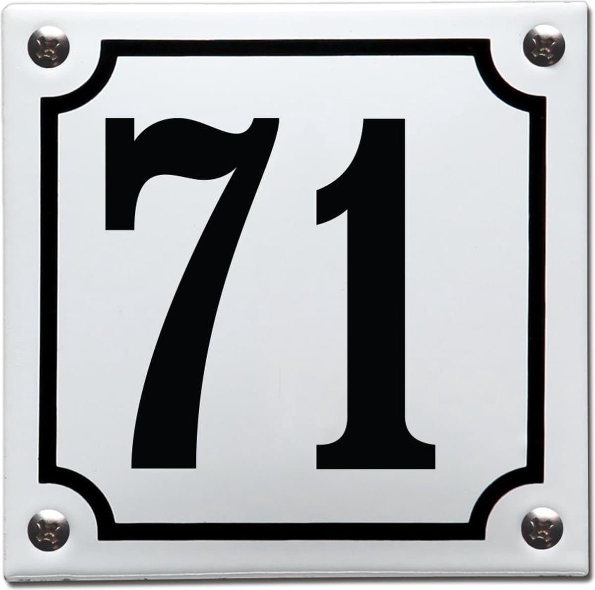 Emaille huisnummer wit/zwart nr. 71