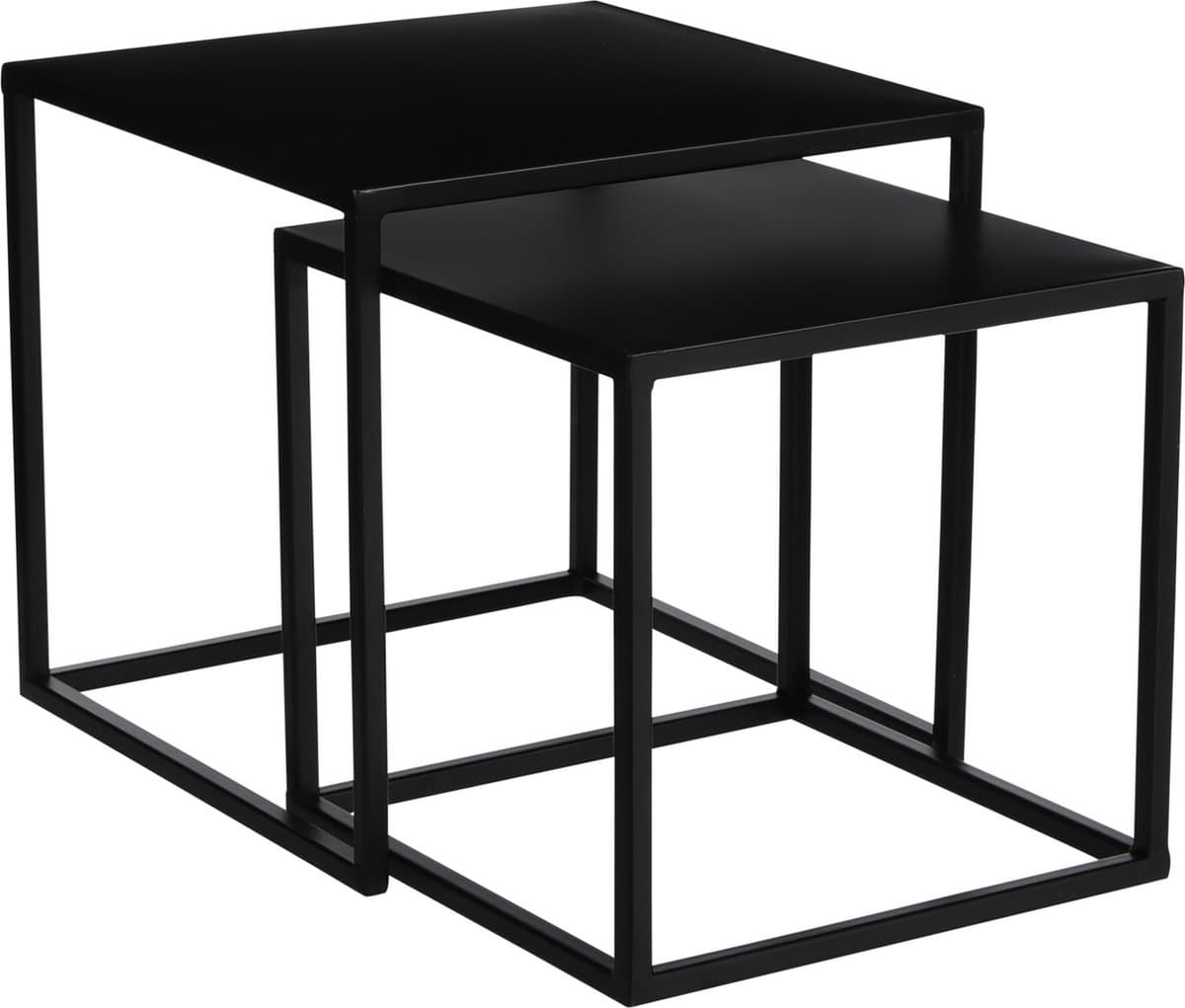 Set van 2x plantenstandaards Goa vierkant metaal zwart 29/33 cm - Home Deco Plantentafels