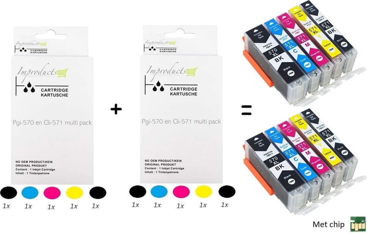 Improducts® Inkt cartridges - Alternatief Canon 570XL 571XL 570 571 10 box