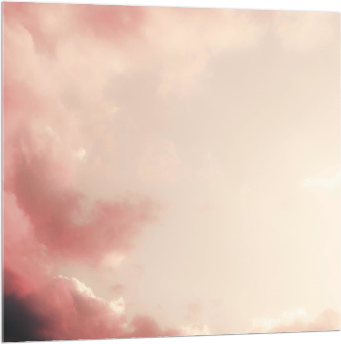 Acrylglas - Wolken in Pastelroze Gekleurde Lucht - 100x100 cm Foto op Acrylglas (Met Ophangsysteem)