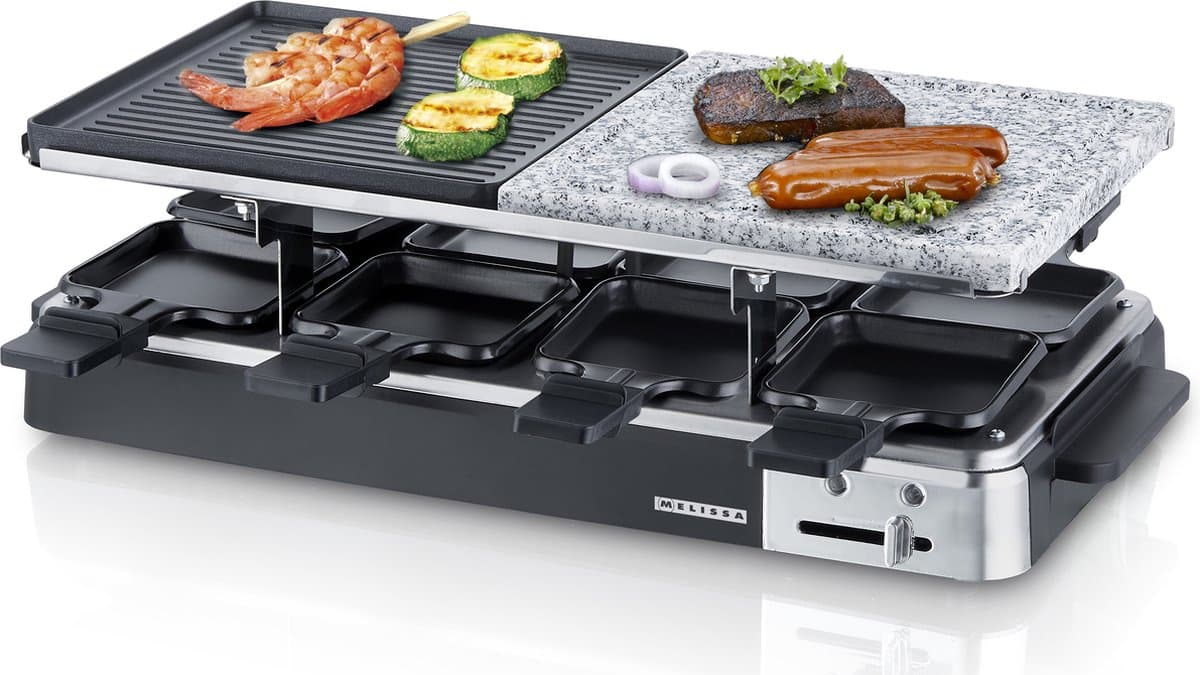 Melissa Gourmetstel 8 personen - Steengrill en Grillplaat - 1300W - 16300027 Raclette - Zwart