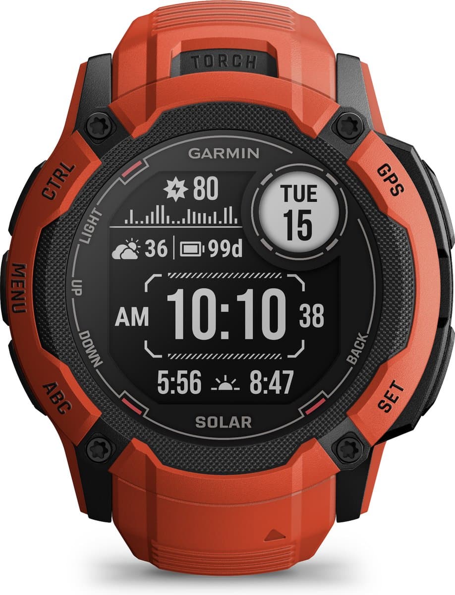 Garmin Instinct 2X Solar - Smartwatch - Oneindige batterijduur met Solar - Ingebouwde zaklamp - Multi-band GNSS - Flame Red