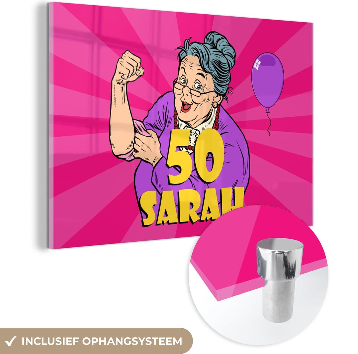 ® Glasschilderij 30x20 cm - Schilderij acrylglas - Verjaardag - Jubileum cadeau - Vrouw - 50 Jaar versiering - Foto op glas - Muurdecoratie woonkamer - Wanddecoratie slaapkamer - Schilderijen
