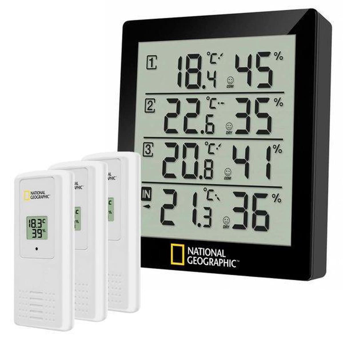 National Geographic - Hygrometer - 4 Meetresultaten - Binnen en Buiten - Zwart