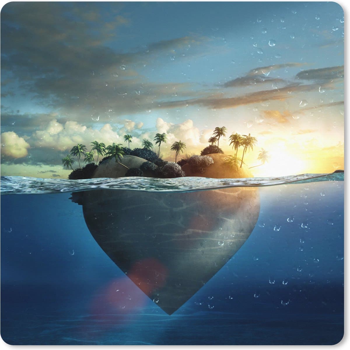 Muismat XXL 40x40 cm - Bureau onderlegger - Bureau mat Zee - Eiland - Hart - Bureaumat - Gaming mousepad xl - Bureaulegger groot - Computer deskmat