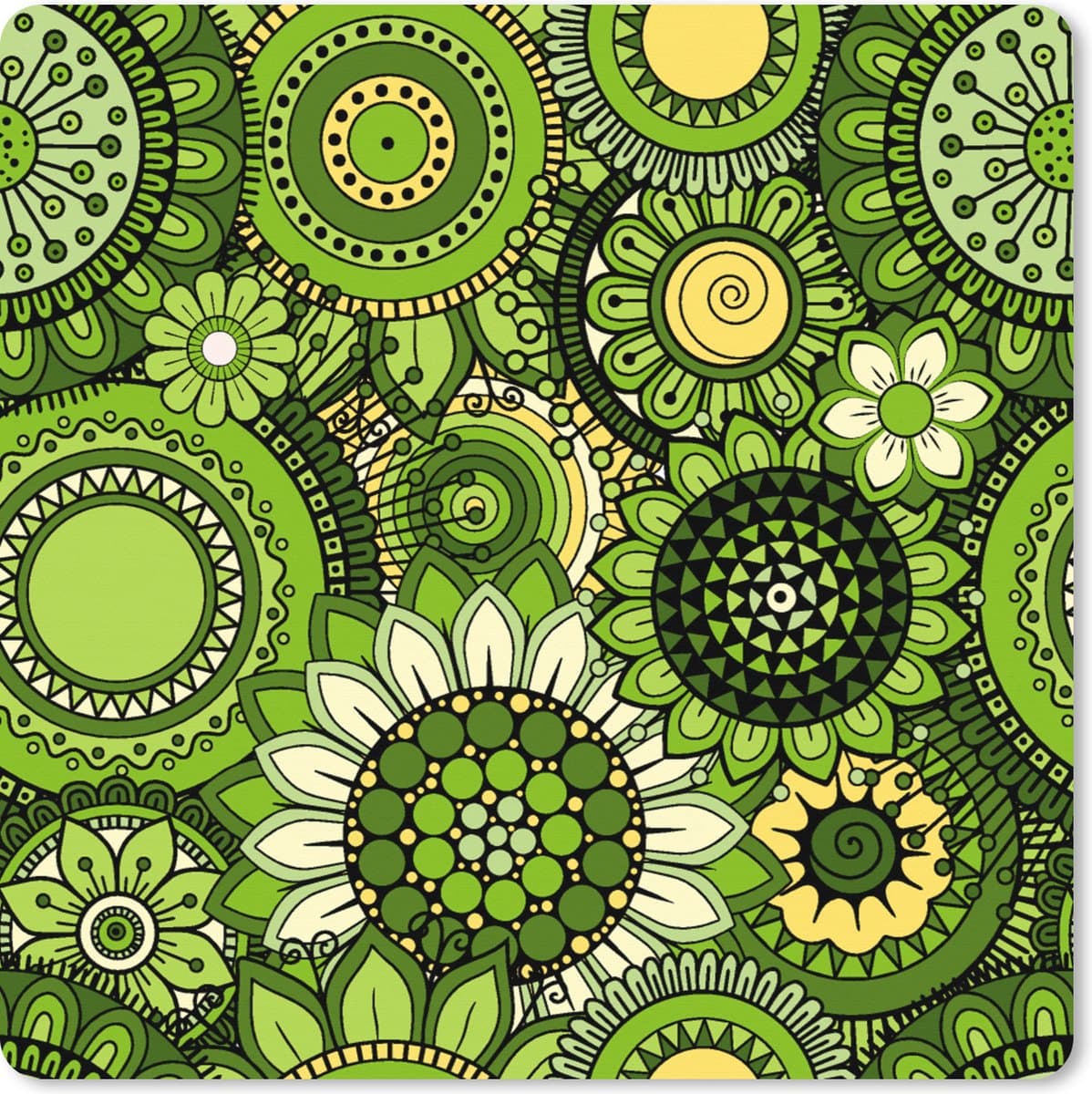 Muismat XXL 40x40 cm - Bureau onderlegger - Bureau mat Bloemen - Groen - Patroon - Bureaumat - Gaming mousepad xl - Bureaulegger groot - Computer deskmat