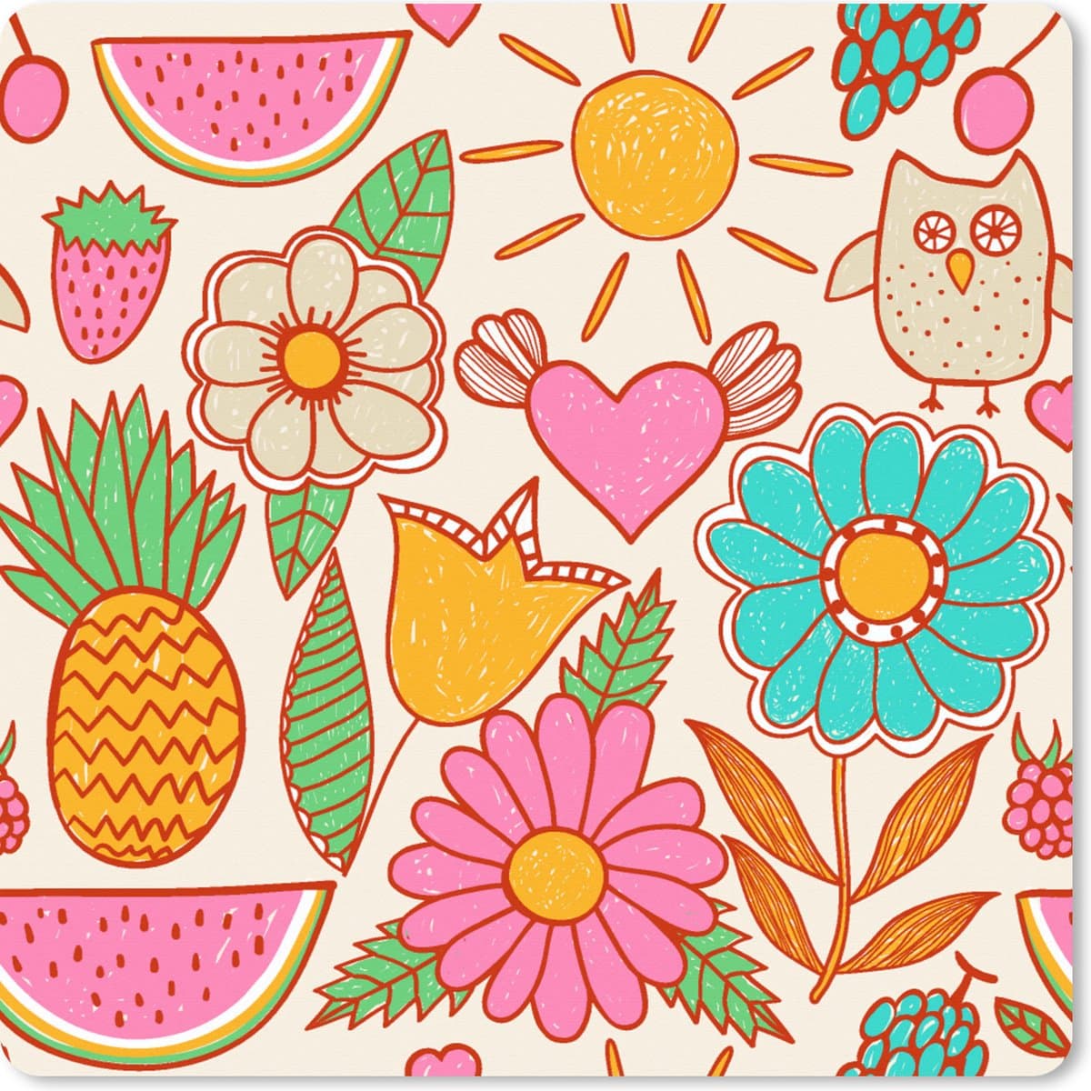 Muismat XXL 80x80 cm - Bureau onderlegger - Bureau mat Uil - Regenboog - Bloemen - Kinderen - Patroon - Bureaumat - Gaming mousepad xl - Bureaulegger groot - Computer deskmat