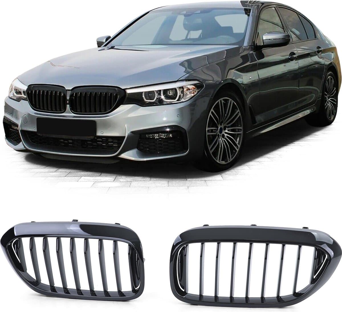 Grill Voor Bmw 5 Serie G30 G31 Sedan Touring Nieren Enkele Spijl Glans Zwart M Performance Look