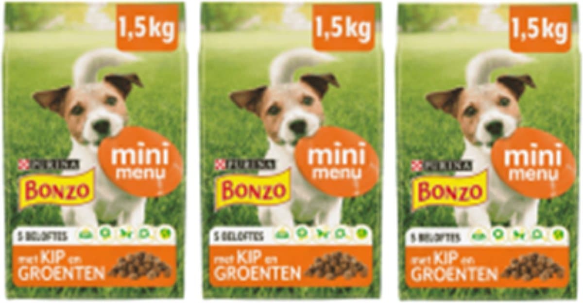 3x Bonzo (Friskies) Droog Mini Menu Kip - Hondenvoer - 1.5kg