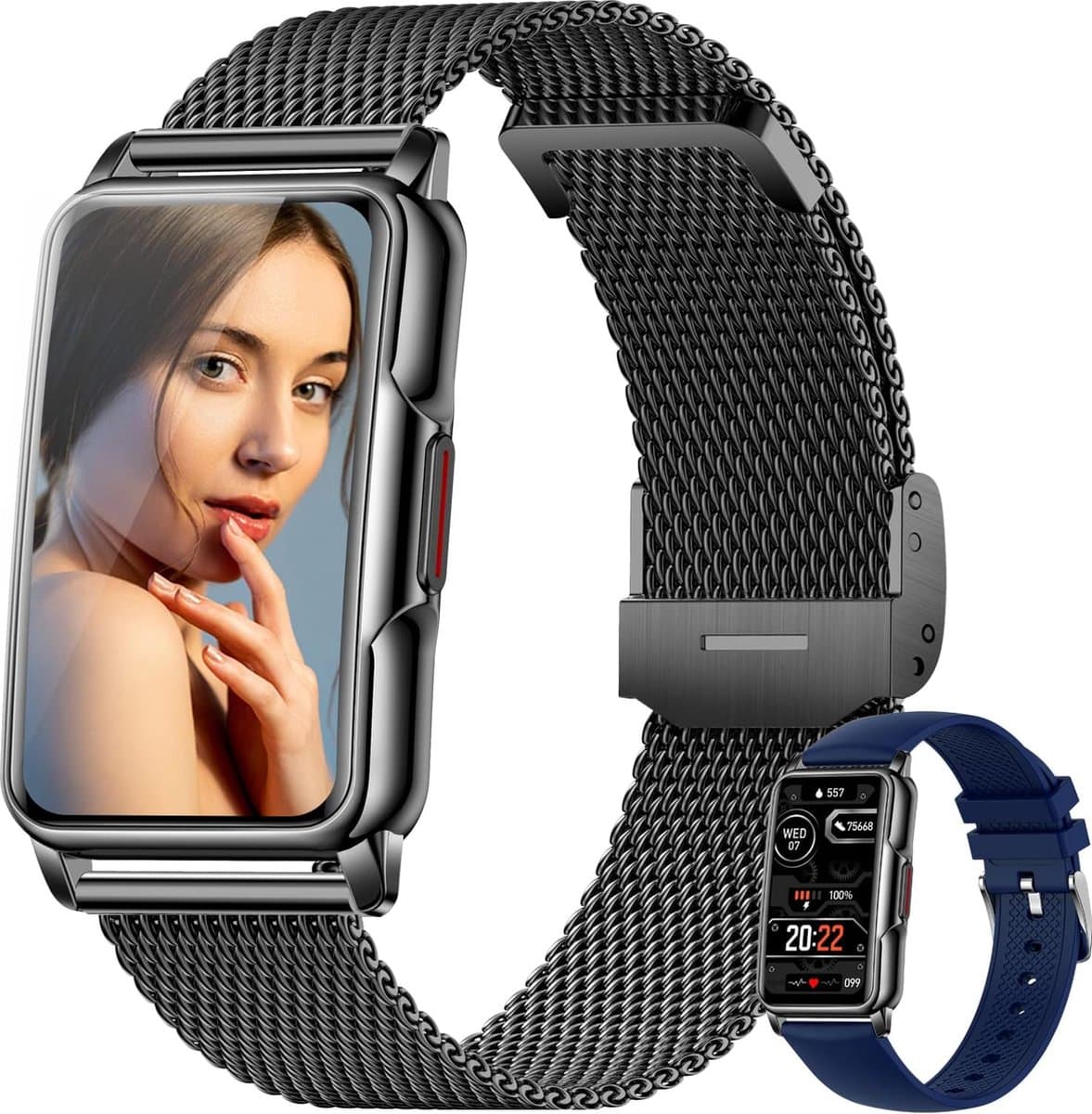 Dames Fitness Sport Smartwatch - Vrouwen Sport Horloge - Inclusief 2 Banden - Android & iOS - Hartsensor - 24 Sportmodus - Whatsapp Gmail Facebook Twitter - Bellen - Waterproof - Bluetooth - Meerdere Wijzerplaten