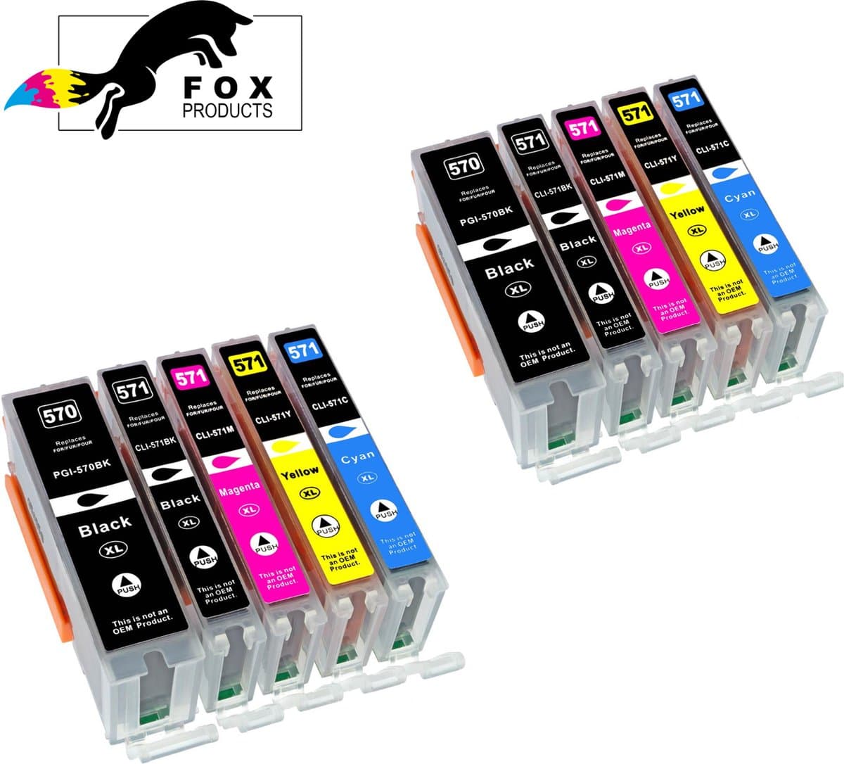 FoxProducts® 10stuks PGI-570XL / CLI-571XL, 570 / 571 inktcartridges geschikt voor Canon Pixma MG5700, MG5750, MG5751, MG5752, MG5753, MG6800, MG6850, MG6851, MG6852, MG6853, MG7750, MG7751, TS5050, TS5051, TS5053, TS5055, TS6050, TS805