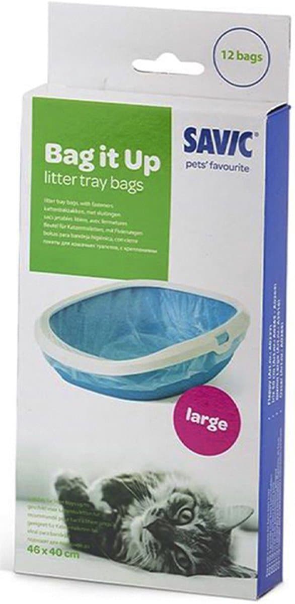 Savic kattenbakzakken - 12 large bags - 30% gerecycleerd plastic - max 50 x 36 cm - verlengd de gebruiksduur van uw kattenbak - makkelijk, proper en hygienisch in gebruik