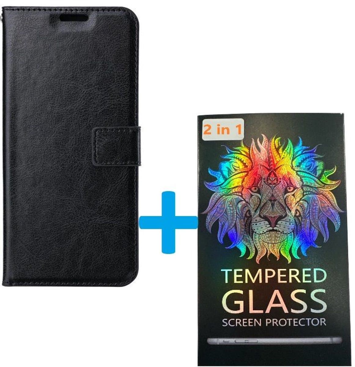 Portemonnee Book Case Hoesje + 2x Screenprotector Glas Geschikt voor: Samsung Galaxy A24 - Zwart