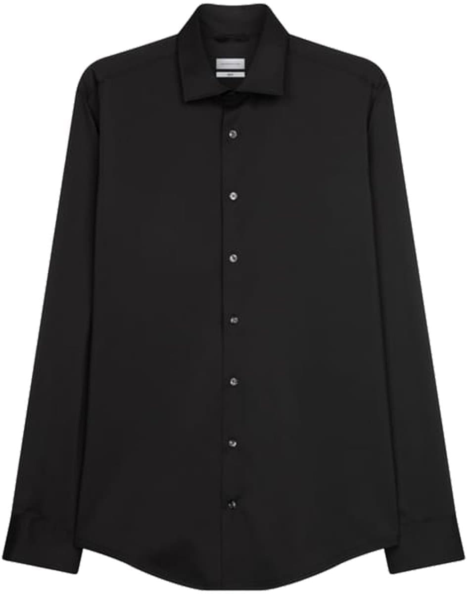 Seidensticker slim fit overhemd - twill - zwart - Strijkvriendelijk - Boordmaat: 36