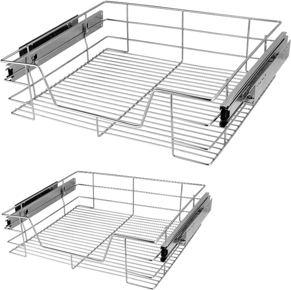 Telescopische lade, set van 2, 60 cm, volledig uittrekbaar, 25 kg belastbaar, montagemateriaal, verchroomd, huishouden, keuken, keukenlade, mandlade, uittrekbaar mandje HMTM-7435D