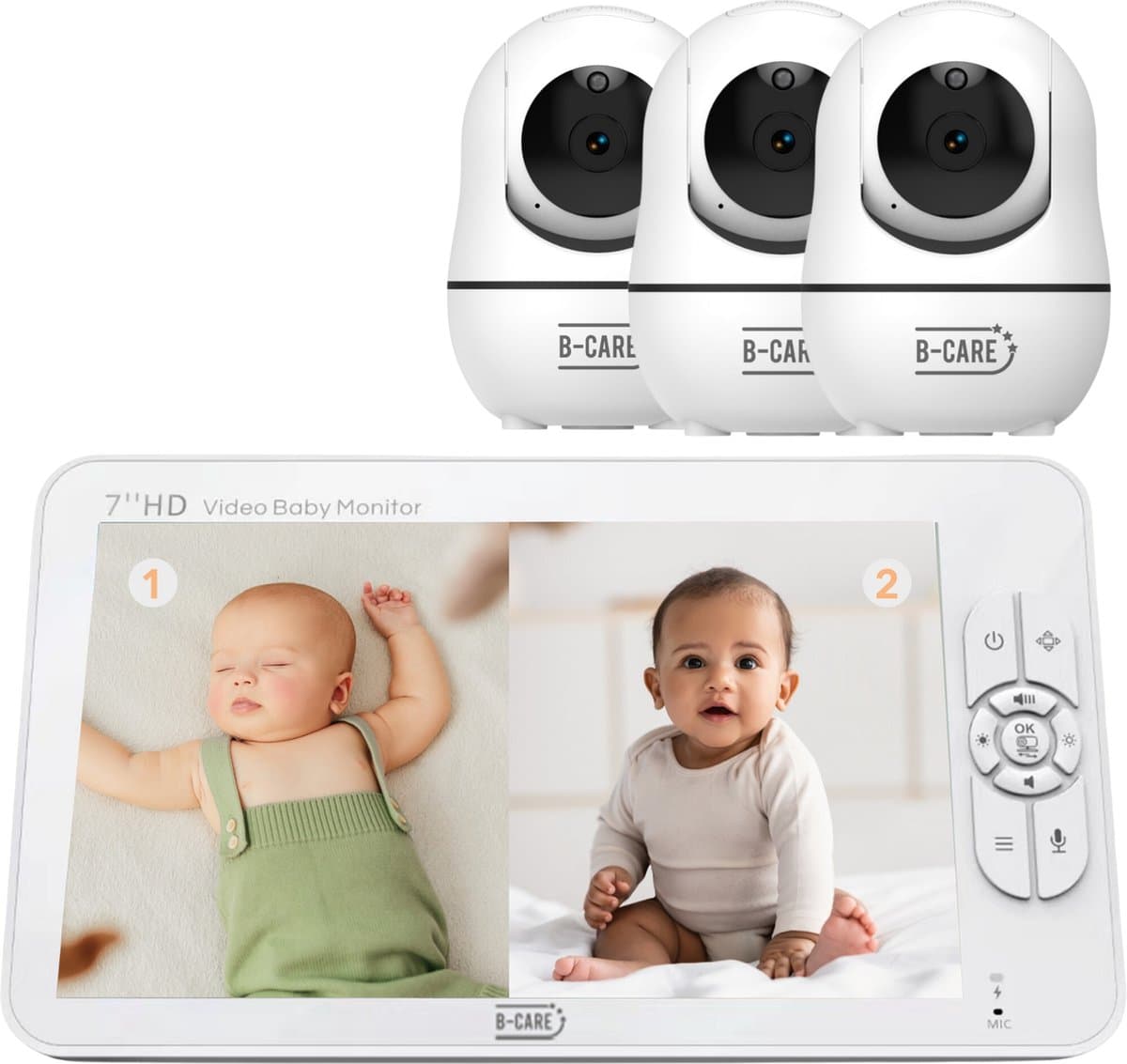 B-Care Sparkle Ultimate - Babyfoon Met 3 Camera´s - 7.0 Inch HD Baby Monitor - Split Screen - Zonder Wifi en App