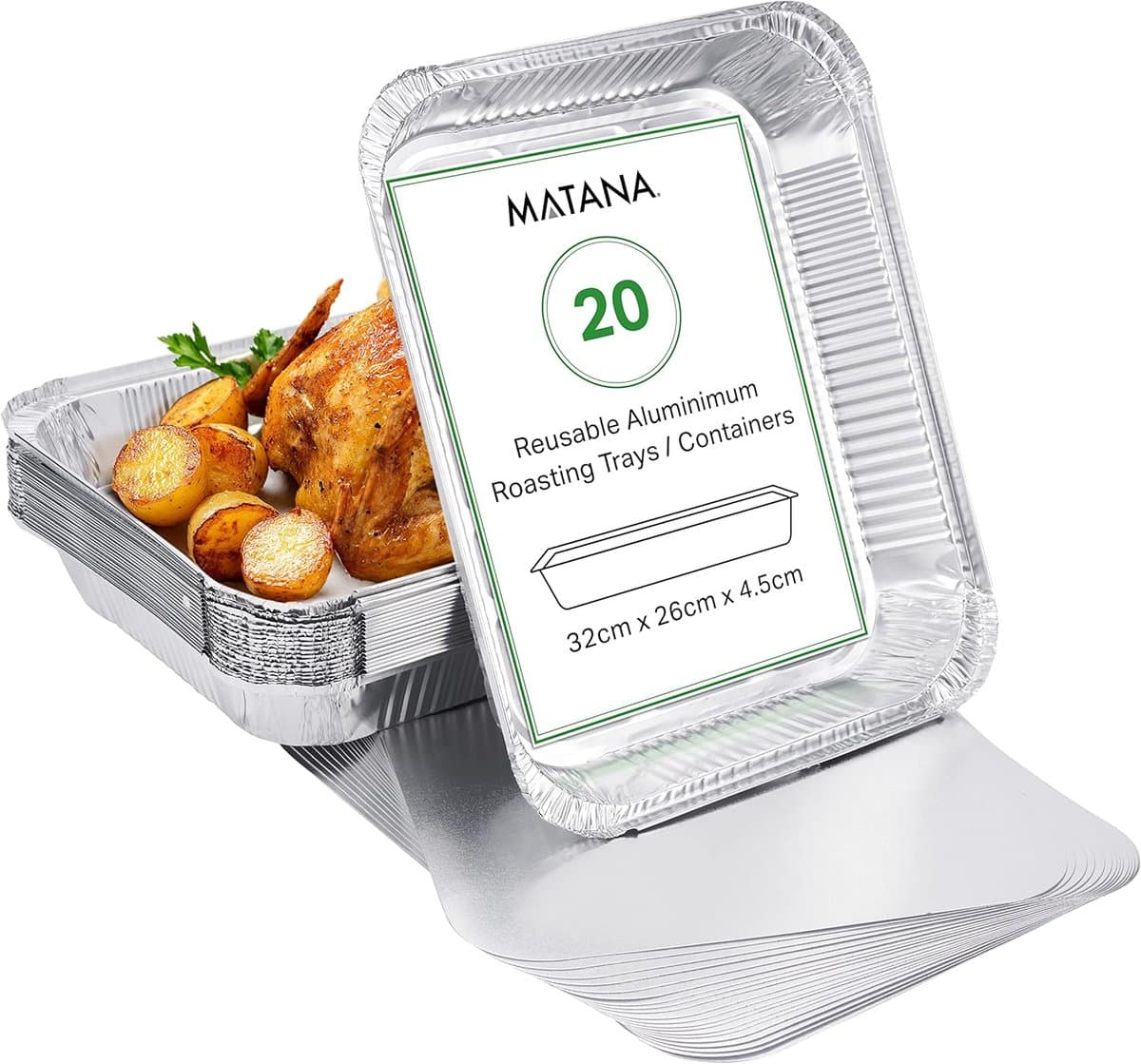 MATANA 20 Aluminium Bakjes met Deksel (32 x 26 x 4,5 cm) - Ovenbestendige Wegwerpschalen, Barbecueschalen, Bakvormen