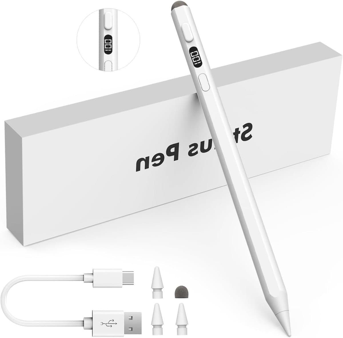 Stylus Pen with Power Display Dual-Tip Fast Charge for iPad Pro 13/11" (M4) 2024, iPad Air 13/11" (M2) 2024/6/5/4/3, iPad Mini 6/5, iPad 10/9/8/7/6 - White