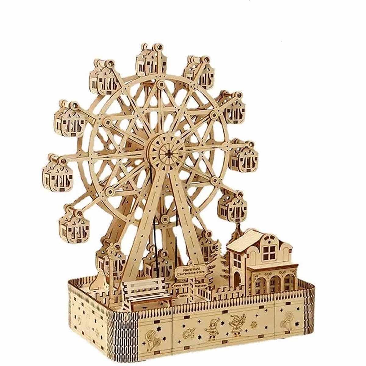 Meedeer 3D Houten Modelbouw - Puzzelbouwspeelgoed - Houten Reuzenrad Puzzel met Licht en Muziek - 3D Puzzels - Kinderpuzzels - 3D Romantische Decoratieve Decoraties - Met LED-Lichtjes, Muziek en Roterende Bouwstenen