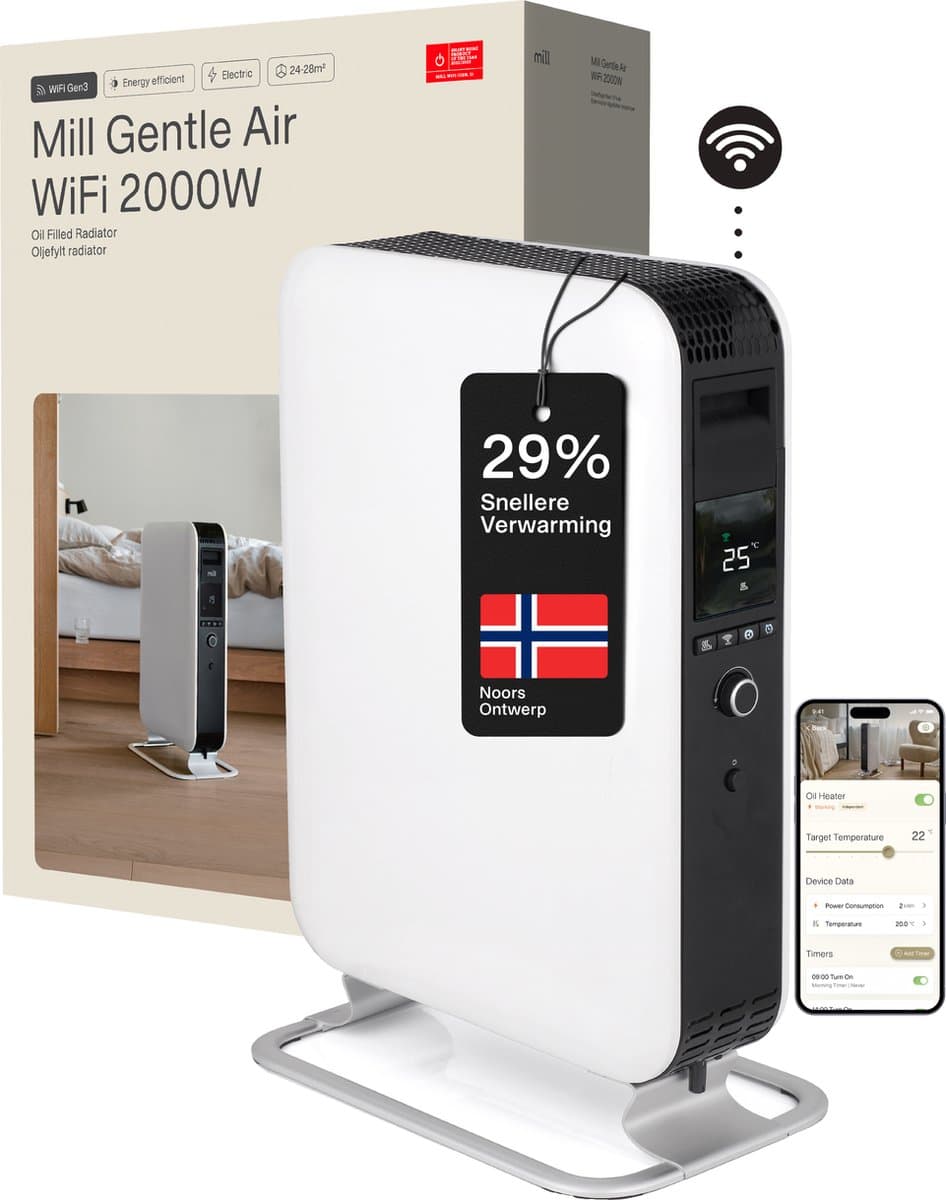 Mill OIL2000WIFI3 - WiFi-geïntegreerde design olieradiator - 2000 Watt- tot 28m2 - droogt de lucht niet uit - 5 jaar garantie