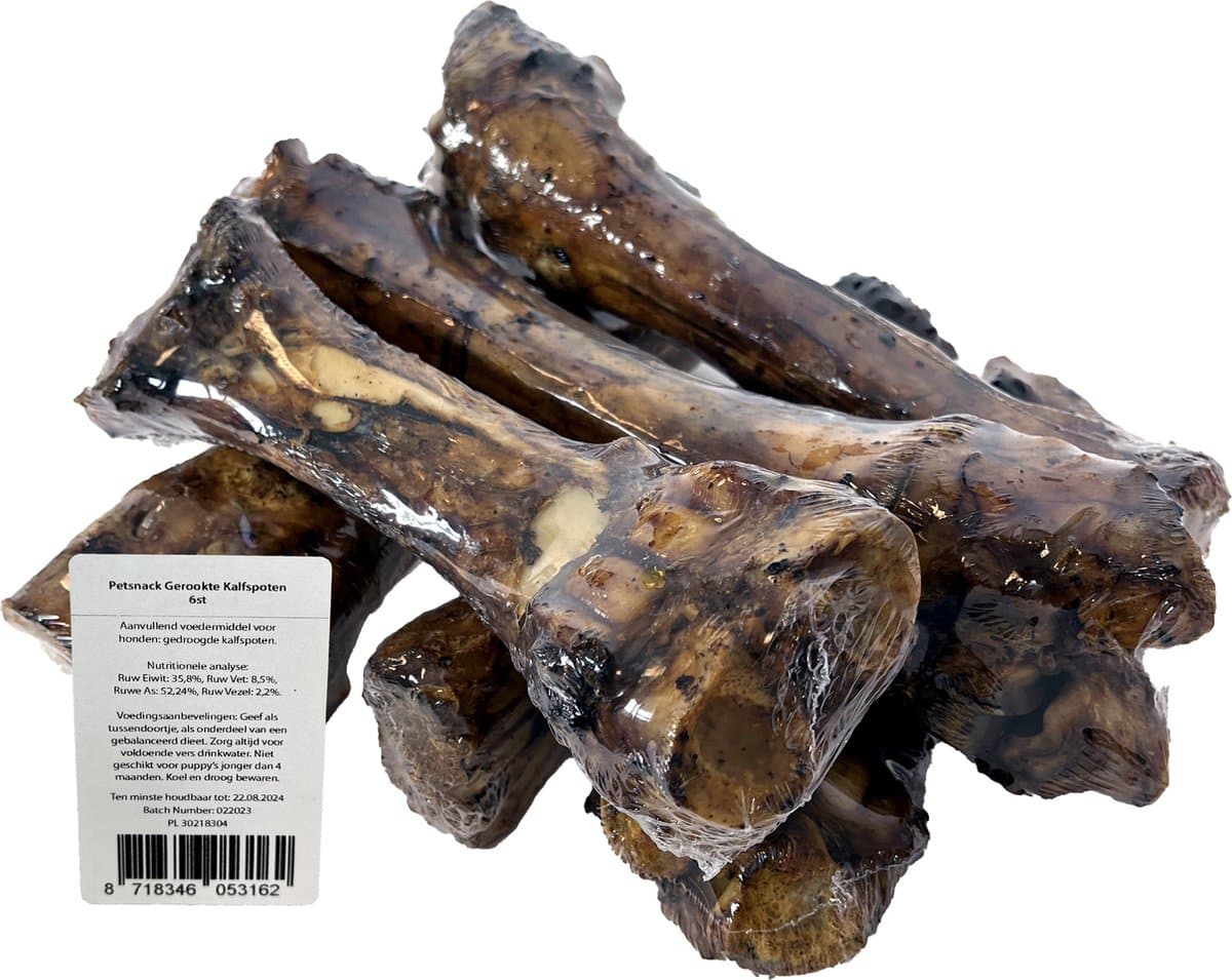 Petsnack Kauwsnack - Gerookte Kalfspoten 6 Stuks - Natuurlijke Hondenkluif, Gebitsverzorging, Aanvullende Dierenvoeding