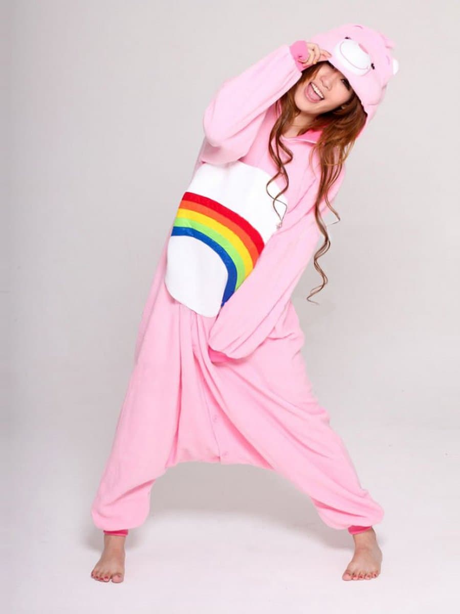 KIMU® Onesie Roze Regenboog Troetelbeer Pak - Maat 152-158 - Troetelberenpak Beer Kostuum Cheer - Berenpak Jumpsuit Huispak Kinderen Meisje Festival