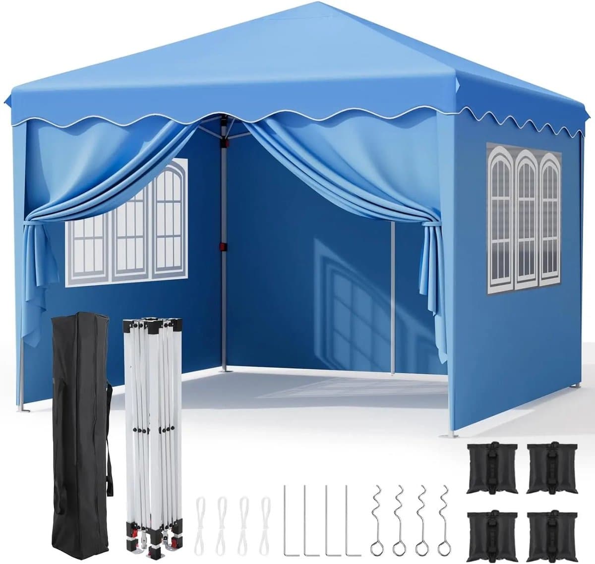 Asaam Pop-up Luifel- Zijwanden- Winterpaviljoen voor buiten- Verstelbare beenhoogtes -Ramen- Draagtas -Feesttent (3x3m)-Blauwe