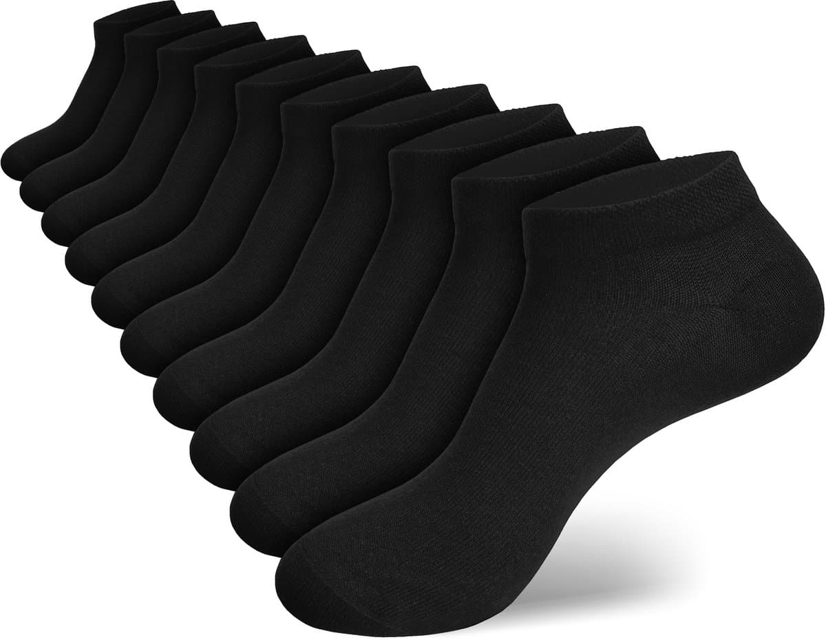 Calzera 10 Paar Enkelsokken - Sneakersokken - Lage sokken - Zwart - Maat 47-50