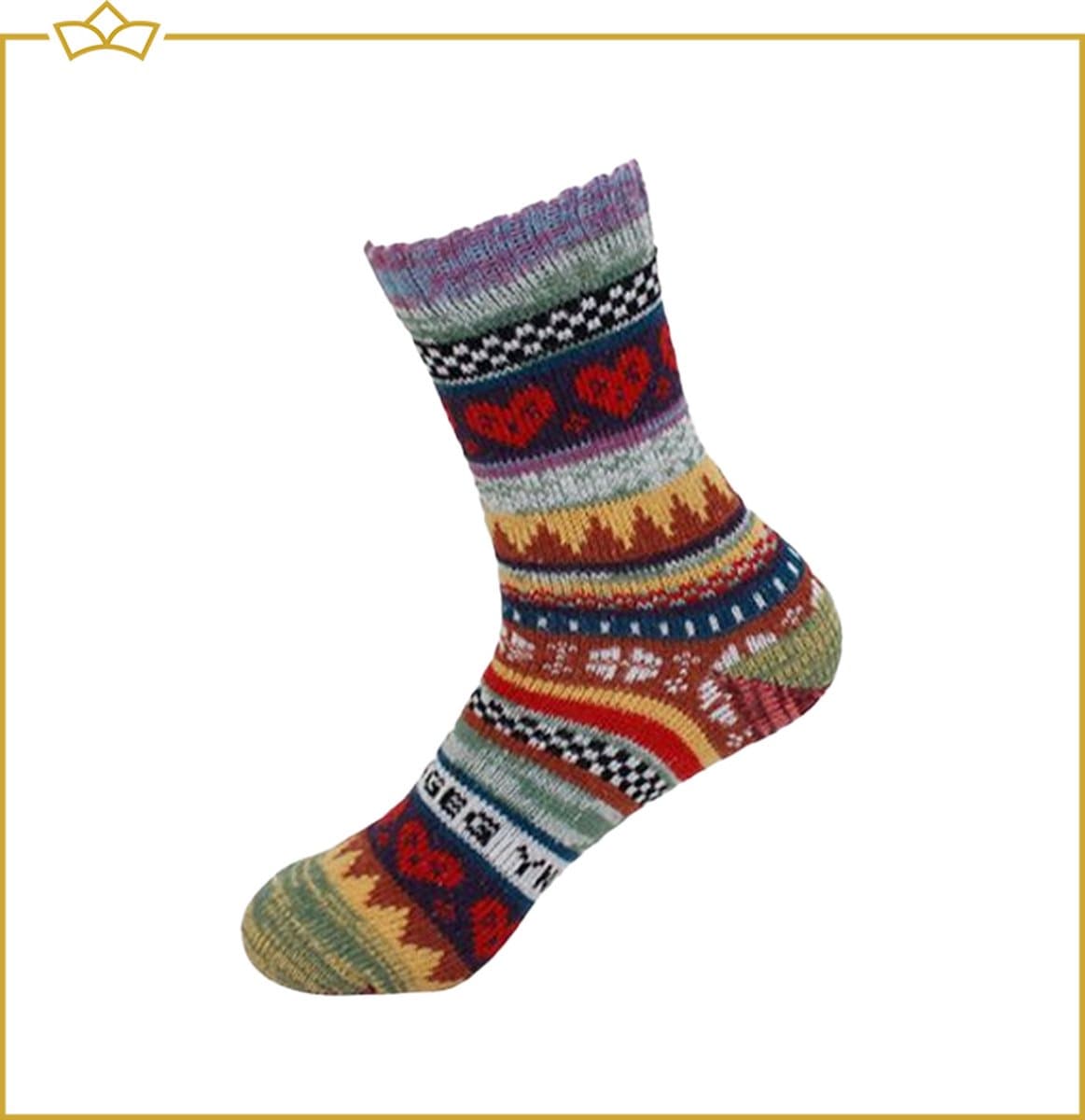 ATTREZZO® Wollen Sokken - Huissokken - Noorse Sokken - Wintersokken - maat 39/42 - Paars - Multicolor