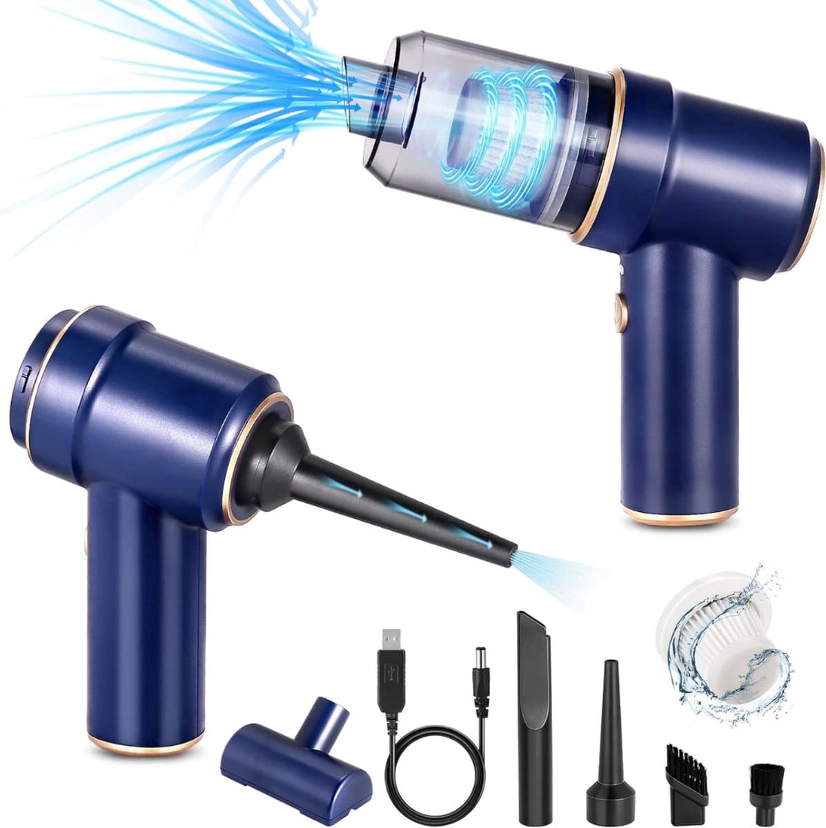 DailySupplies® Handstofzuiger Draadloos - Auto Stofzuiger - Kruimeldief Snoerloos - Kruimelzuiger - 12W - Donker Blauw