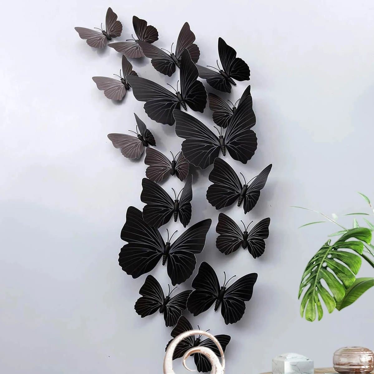 WiseGoods Premium Wanddecoratie Vlinders - Vlinder Woondecoratie - Wand Decoratie - Cadeau - Wonen - Muurdecoratie Zwart 12st