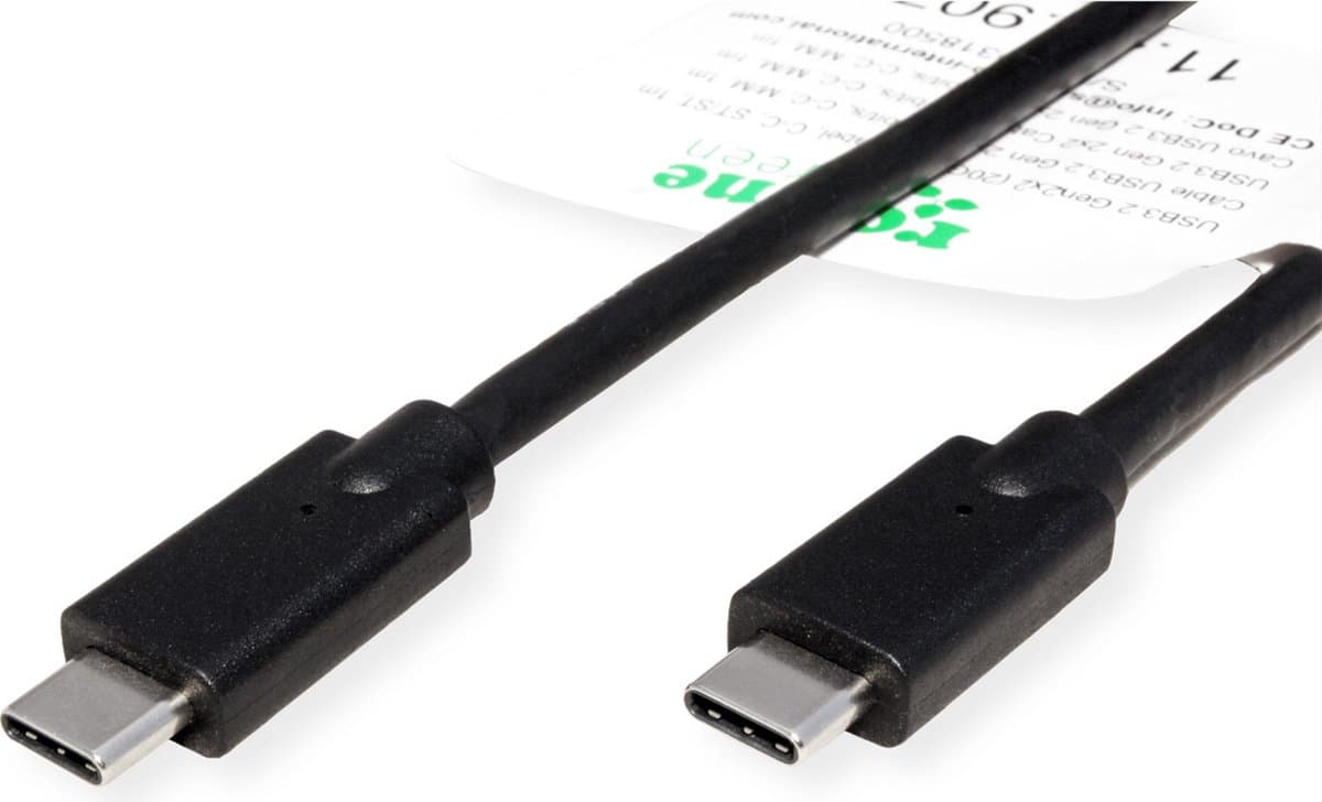 ROLINE GREEN USB 3.2 Gen 2x2 kabel, C-C, M/M, 4K UHD-1, 20Gbit/s, Emark, 100W, zwart, 1,5 m